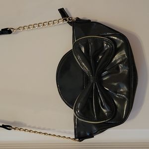 New with Tag Betsey Johnson Mini Black Patent Faux Leather Zipper Bow Crossbody